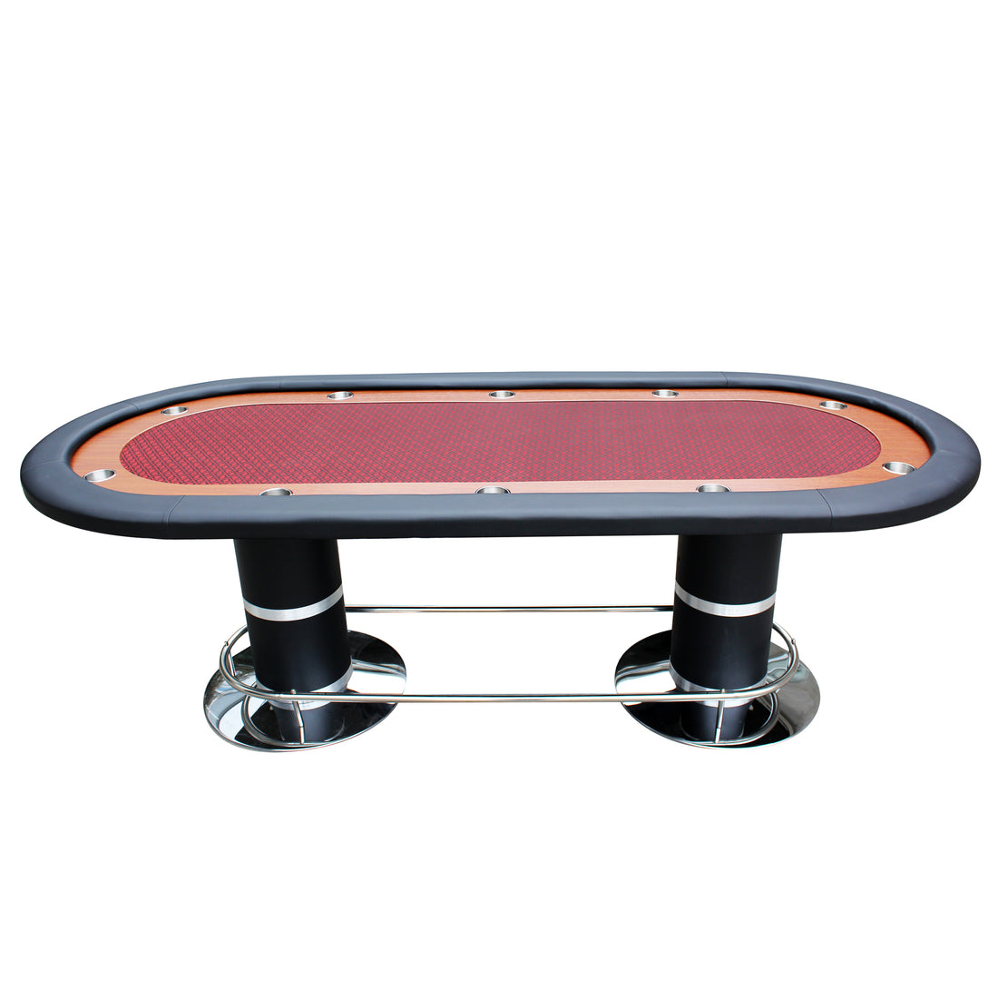 96&quot; 10 Poker Table for 10 Players Casino Games with Speed Cloth Felt Pedestal Base Cup Holders Red