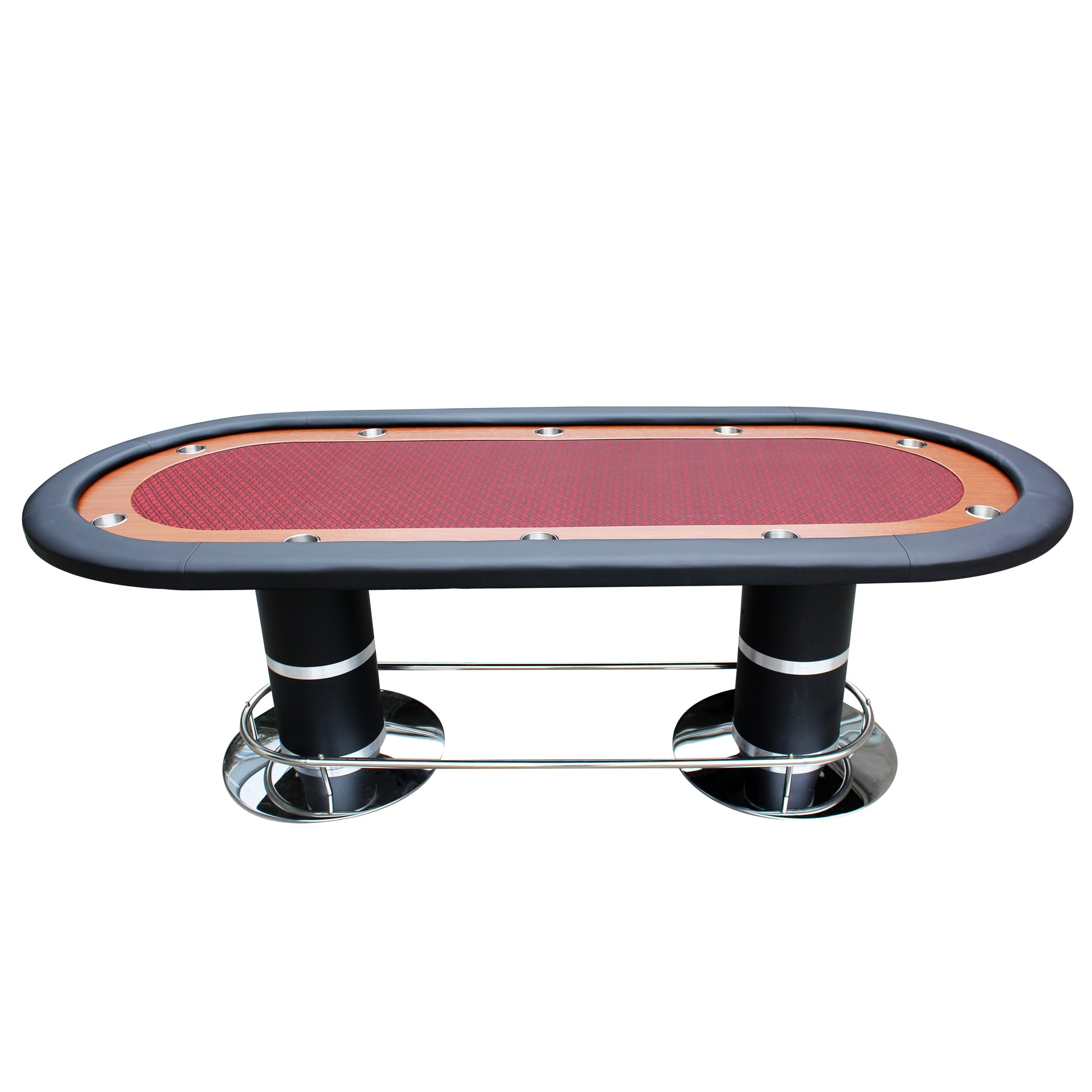 96&quot; 10 Poker Table for 10 Players Casino Games with Speed Cloth Felt Pedestal Base Cup Holders Red