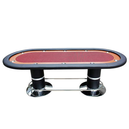 96&quot; 10 Poker Table for 10 Players Casino Games with Speed Cloth Felt Pedestal Base Cup Holders Red