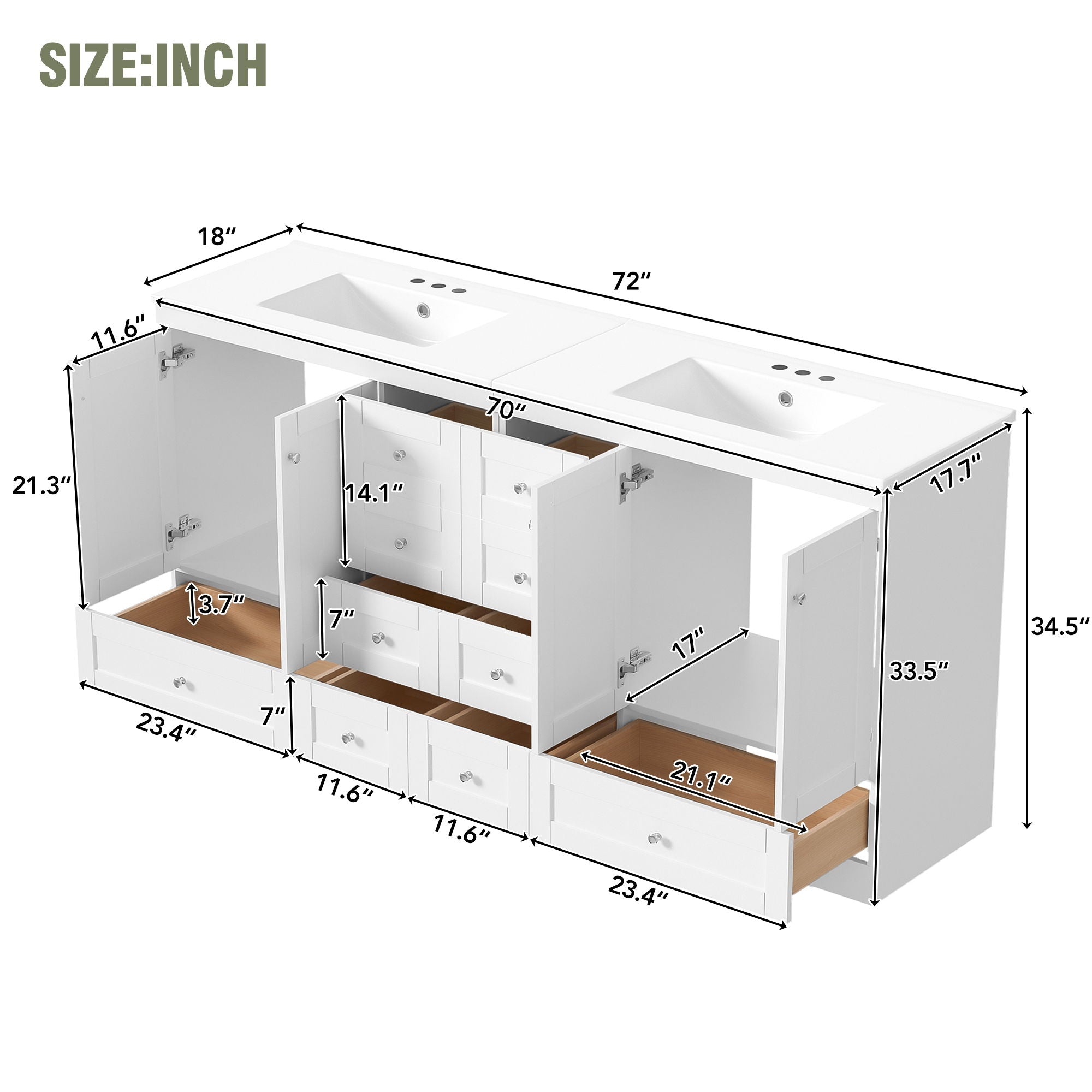 Shaker Free Standing Bathroom Vanity Cabinet &amp; Sink, Soft Close Drawers, Soft Close Doors