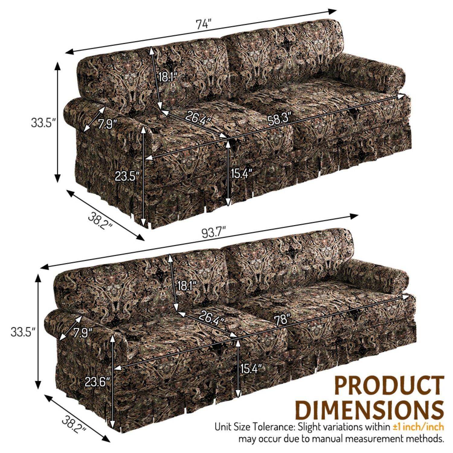 Luxuriously Comfortable Cloud Couch With Elegant Rolled Arms &amp; Pleated Skirt Design