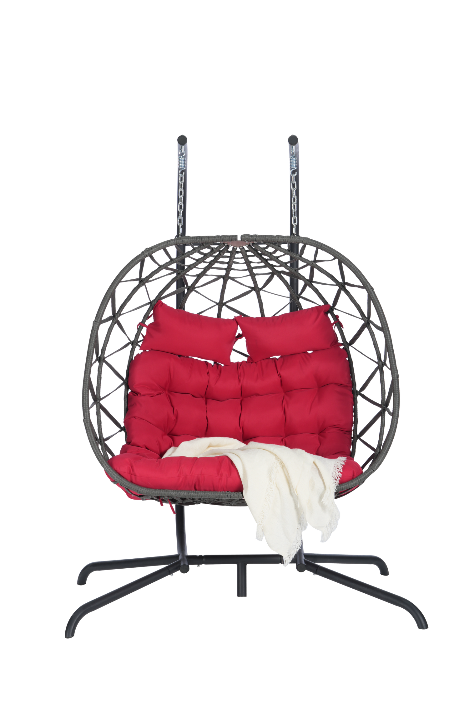 2 Person Outdoor Rattan Hanging Chair Patio Wicker Egg Chair