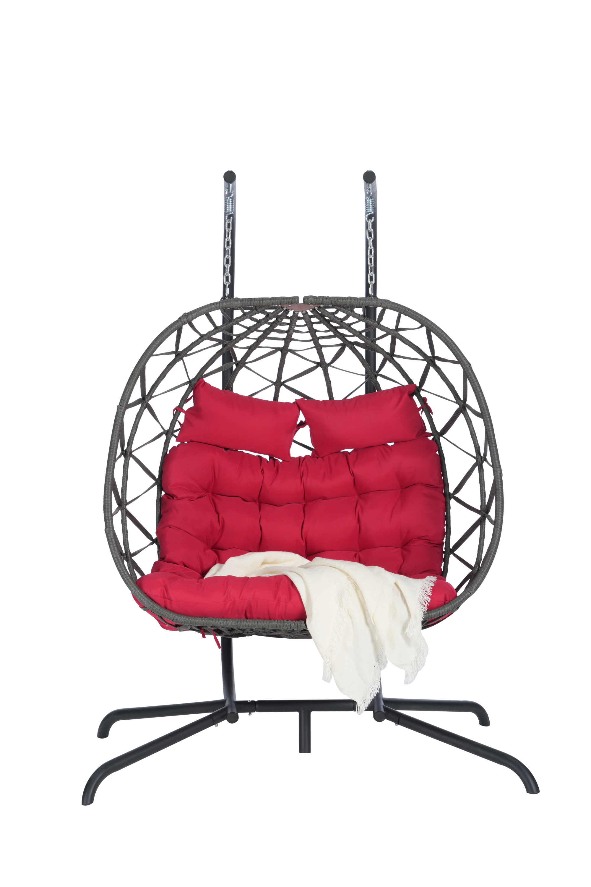 2 Person Outdoor Rattan Hanging Chair Patio Wicker Egg Chair