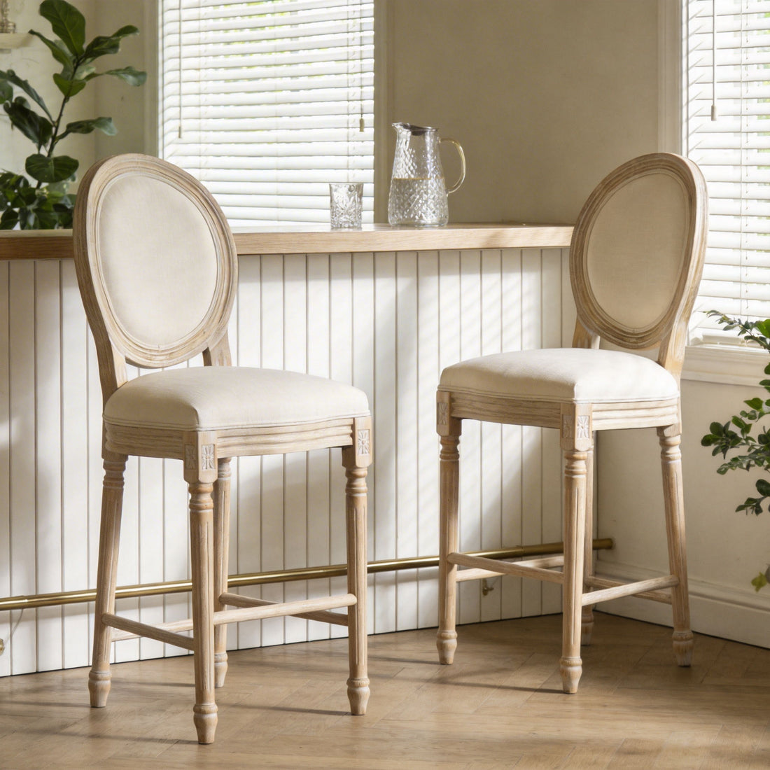 French Country Bar Chairs &amp; Round Back (Set of 2)