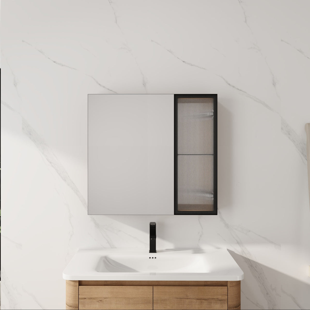 Wall Mounted Bathroom Cabinet &amp; Adjustable Shelves - Imitative Oak