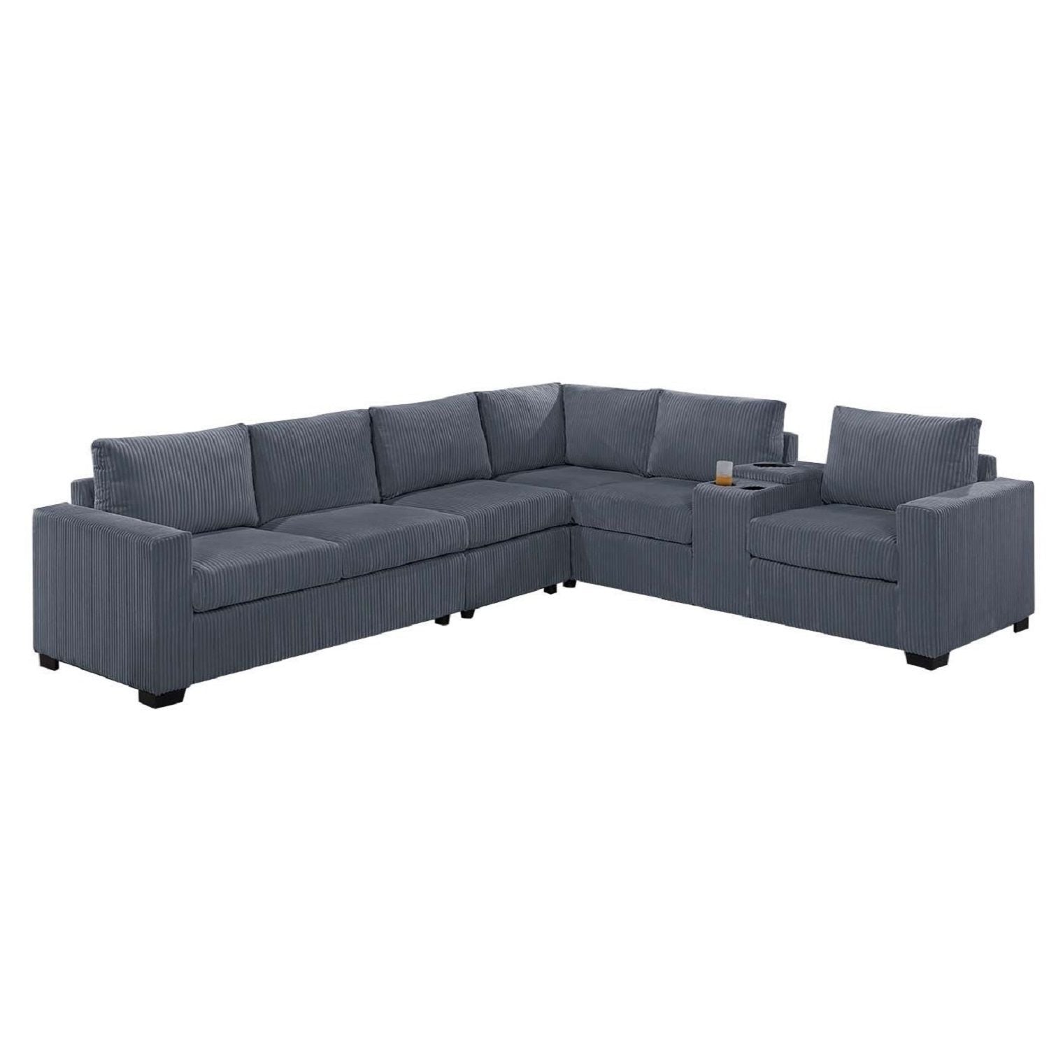 Modern Style L-Shape Sectional Set, USB Ports, Cup Holder
