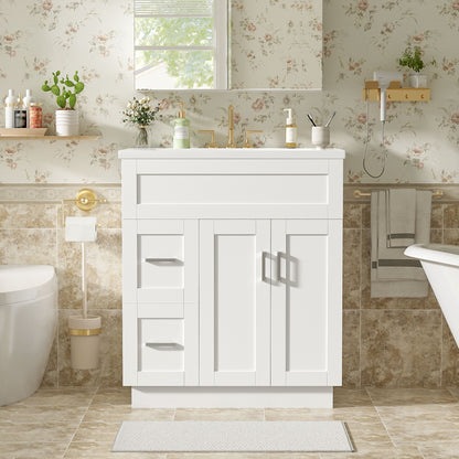 Bathroom Vanity With 2 Doors, 2 Drawers, Adjustable Shelf, Hidden Slides &amp; Soft Close Hinges