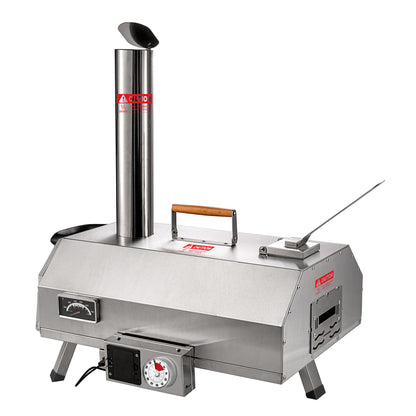 Stainless Steel Pizza Oven Outdoor 12&quot; Automatic Rotatable Pizza Ovens, Portable Wood Fired Pizza Oven Pizza Maker With Timer, Built-In Thermometer, Pizza Cutter &amp; Carry Bag - Silver