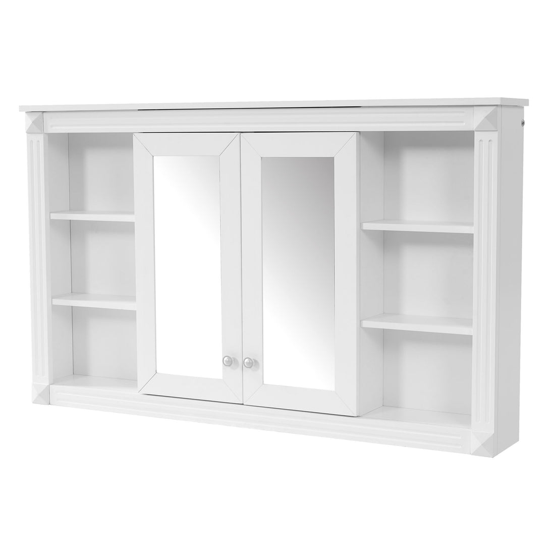 Wall-Mounted Mirror Cabinet With Adjustable Shelf And Open Shelves