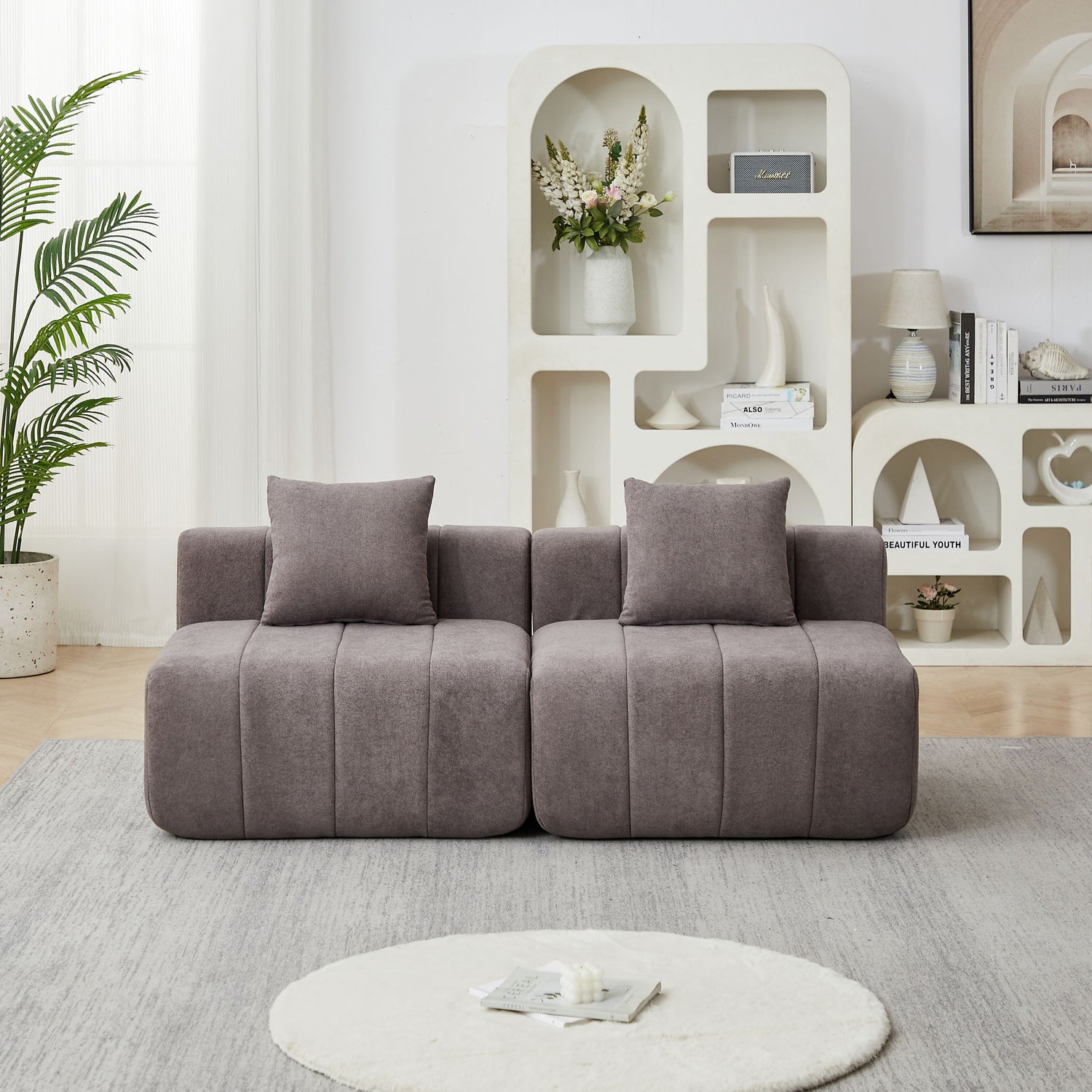 Modular Sectional Sofa With 2 Pillows, Symmetrical Design