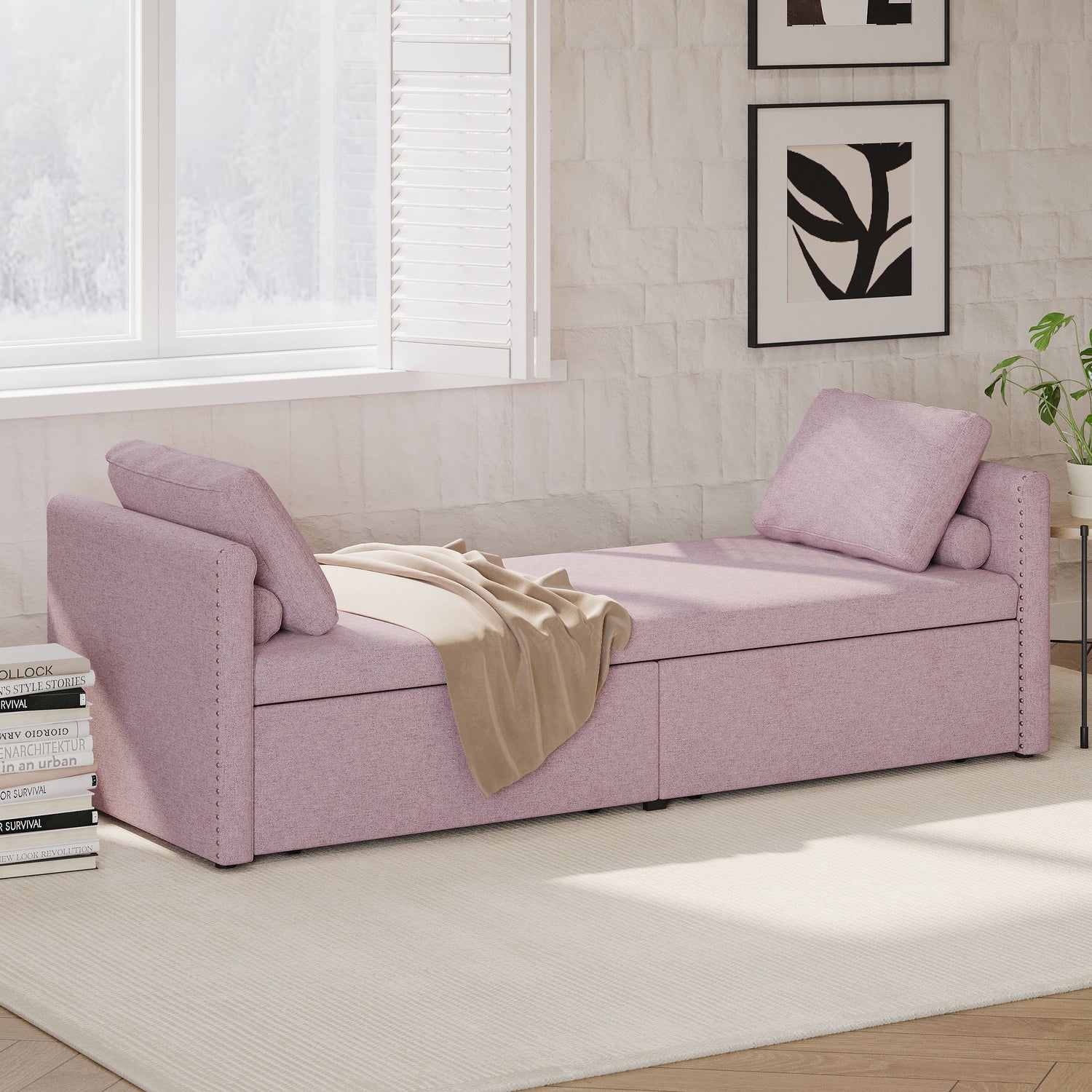 Modern Upholstered Chaise Lounger Daybed With Pillows Small Single Daybed, No Mattress Needed