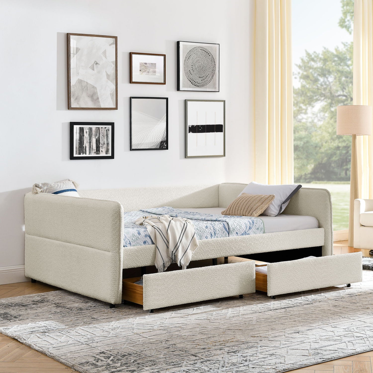 Upholstered Daybed &amp; 2 Drawers