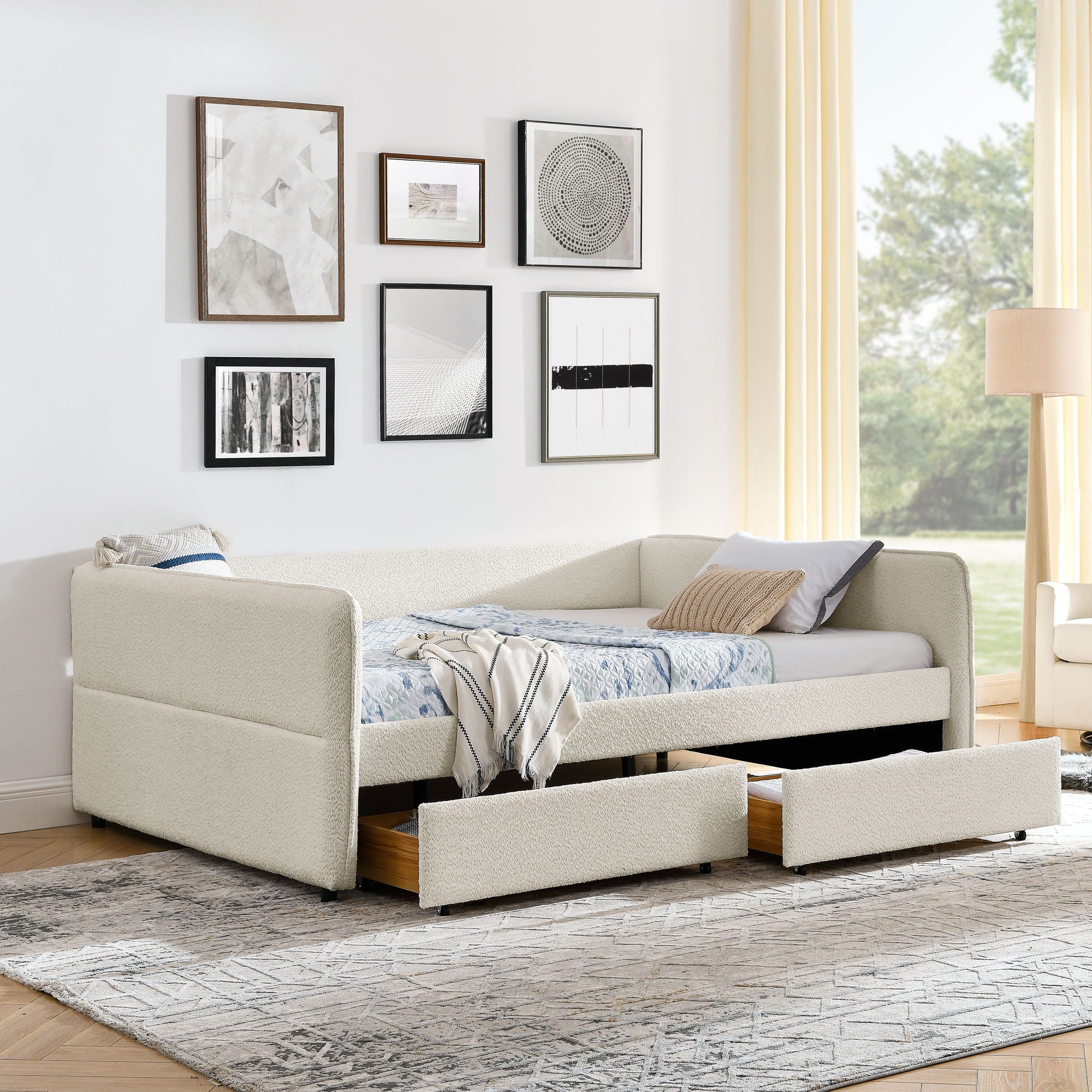 Upholstered Daybed &amp; 2 Drawers