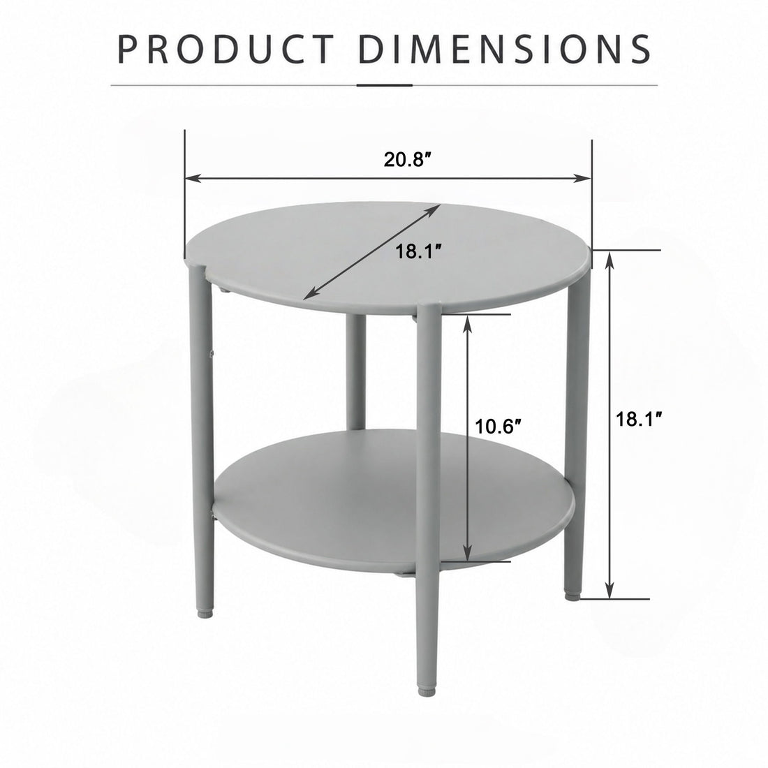 Round Outdoor Coffee Table With Shelf For Garden - Gray