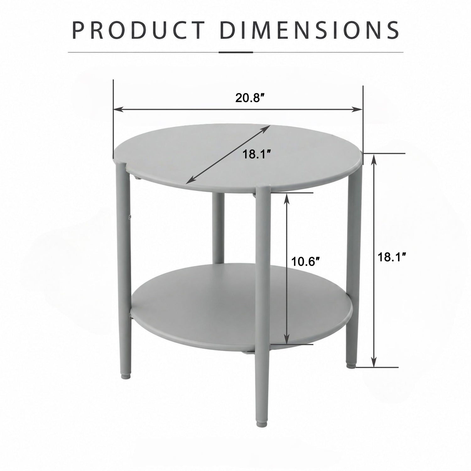 Round Outdoor Coffee Table With Shelf For Garden - Gray
