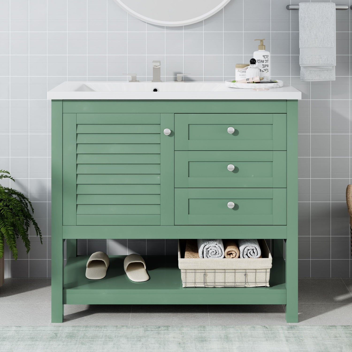 Bathroom Vanity With Undermount Sink, Free Standing Vanity Set With 2 Drawers &amp; Soft Closing Doors, Bathroom Storage Cabinet With Feet - Green