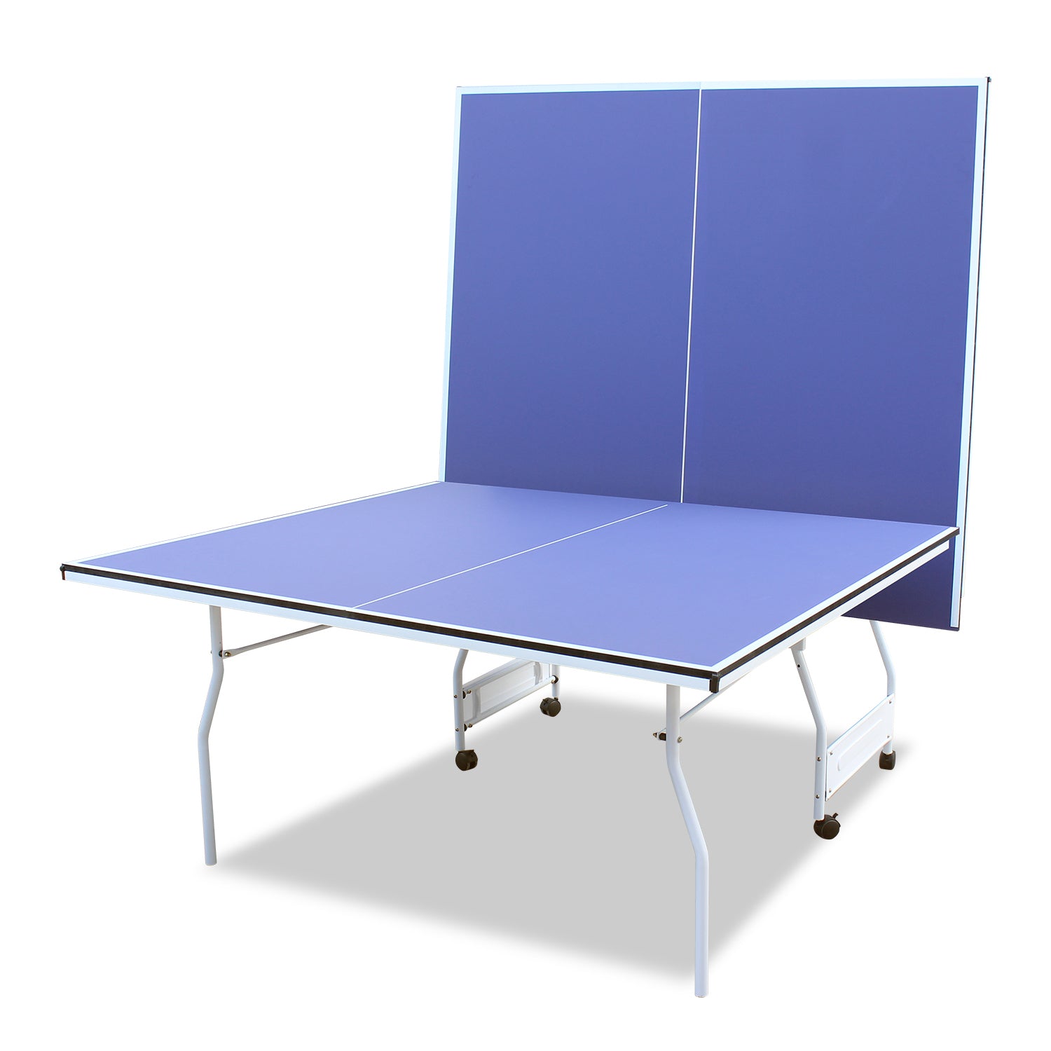 9ft Mid-Size Table Tennis Table Foldable &amp; Portable Ping Pong Table Set for Indoor Games with Net, 2 Table Tennis Paddles and 3 Balls