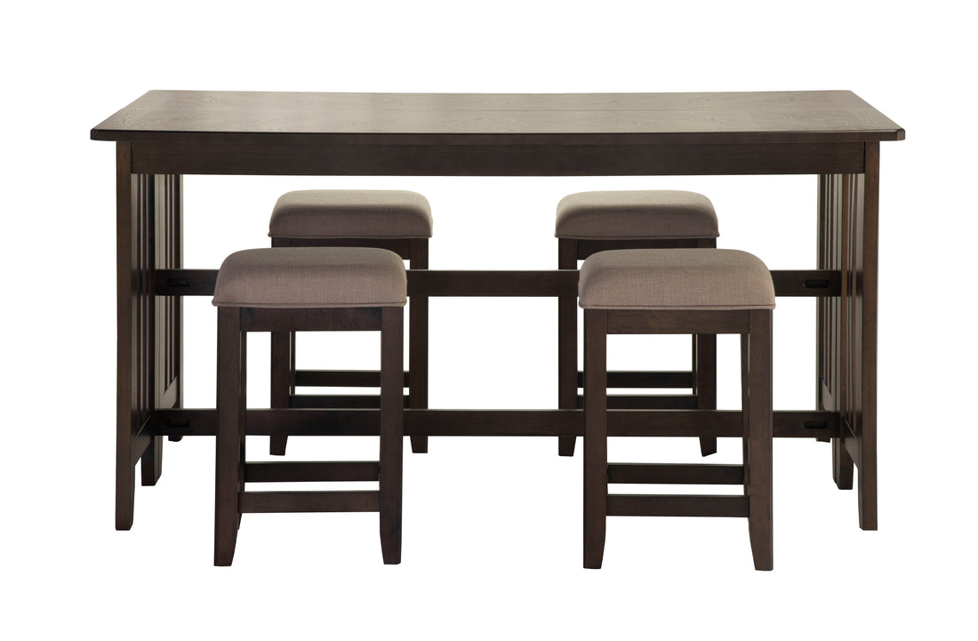 Drop Leaf Table &amp; 4 Stools - Dark Brown