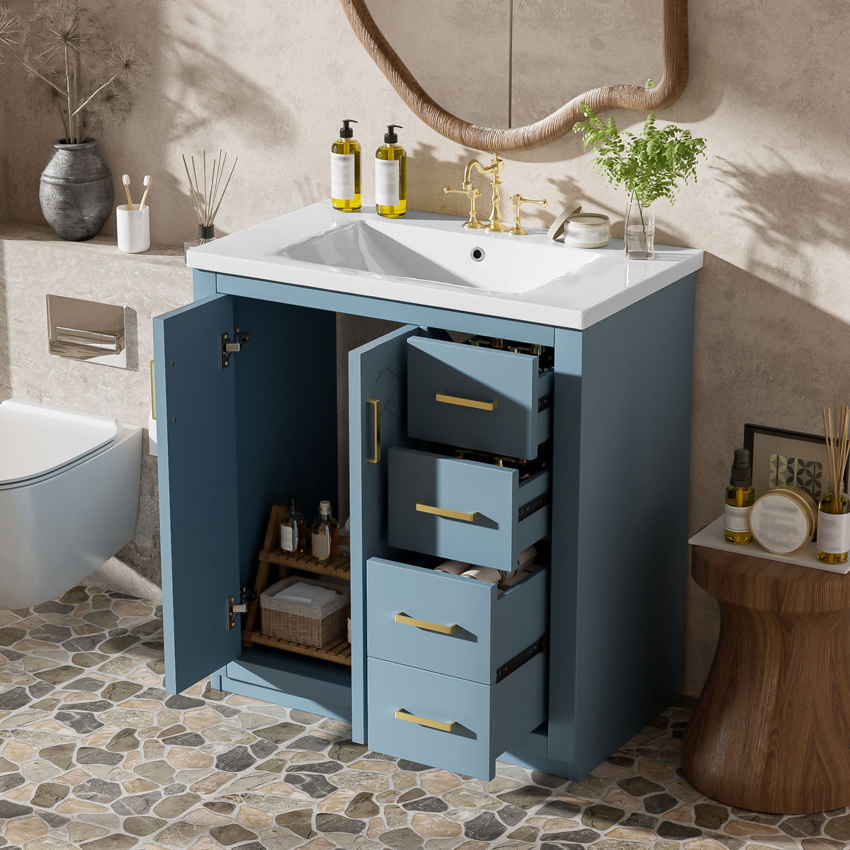 Bathroom Vanity With Sink, Storage Cabinet, Freestanding Set With 3 Drawers &amp; Soft Closing Doors