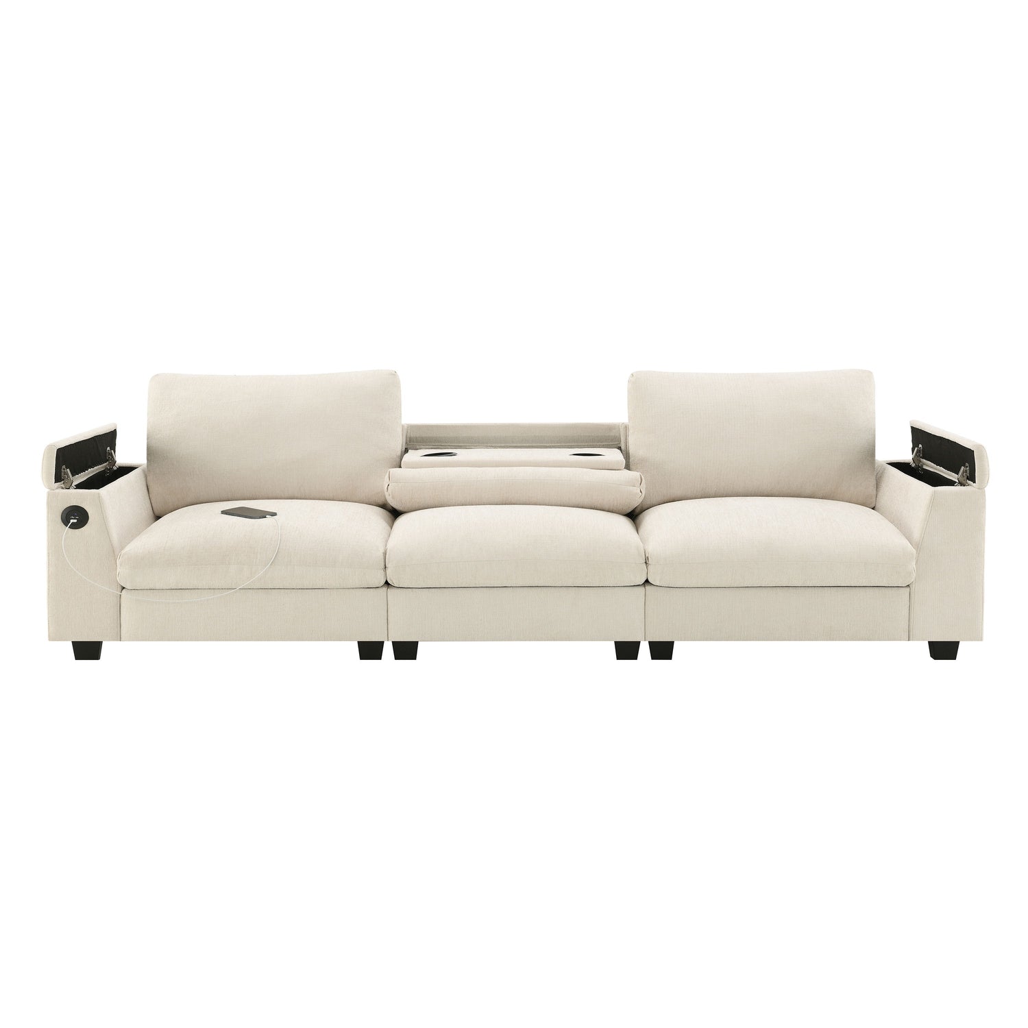 Sectional With Bluetooth Speaker Comfy Cloud Couch Set With Drop Down Table Cup Holders, USB Charger Storage Armrest Wide Seat Sofa