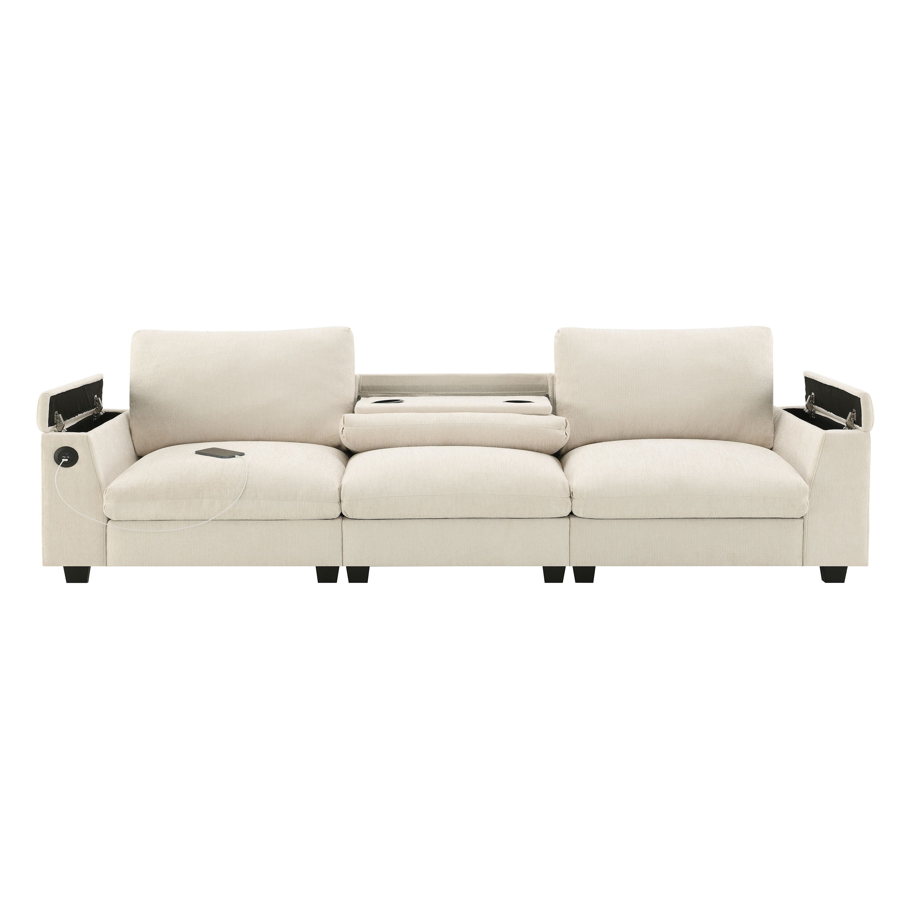 Sectional With Bluetooth Speaker Comfy Cloud Couch Set With Drop Down Table Cup Holders, USB Charger Storage Armrest Wide Seat Sofa
