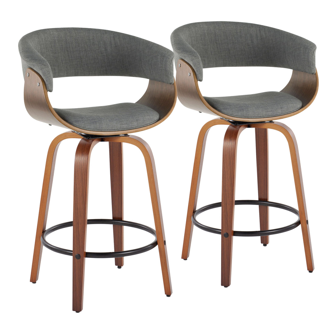 Vintage Mod - Mid Century Modern Fixed Height Counter Stool &amp; Swivel With Round Footrest (Set of 2)