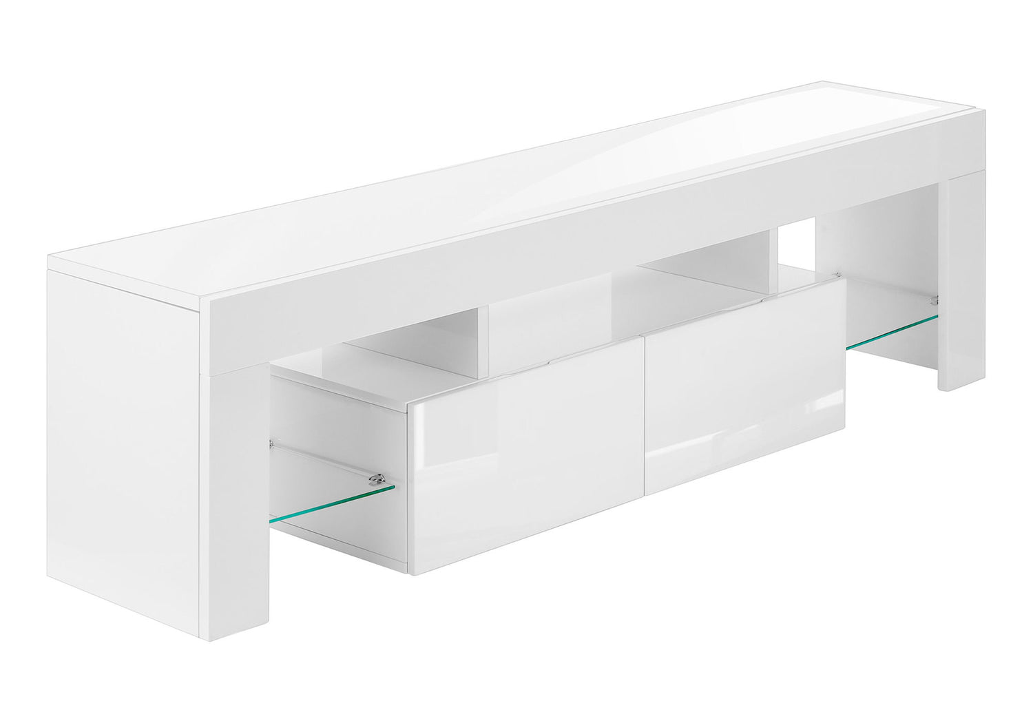 TV Stand, Console, Media Entertainment Center, Storage Cabinet, Glossy Contemporary &amp; Modern - White