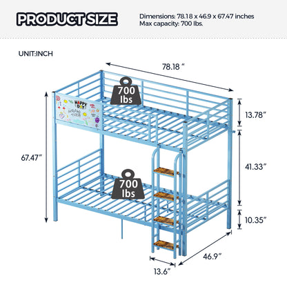 Bunk Bed, Convertible To 2 Separate Twin Size Beds &amp; Full Length Guardrail &amp; Ladder, No Box Spring Needed - Blue