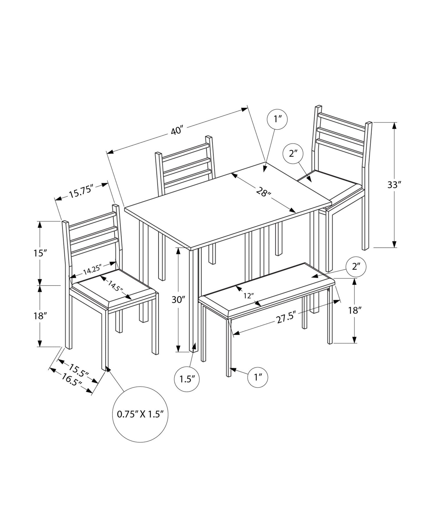 Dining Set, 5 Pieces Set, Rectangular, Small, Contemporary &amp; Modern