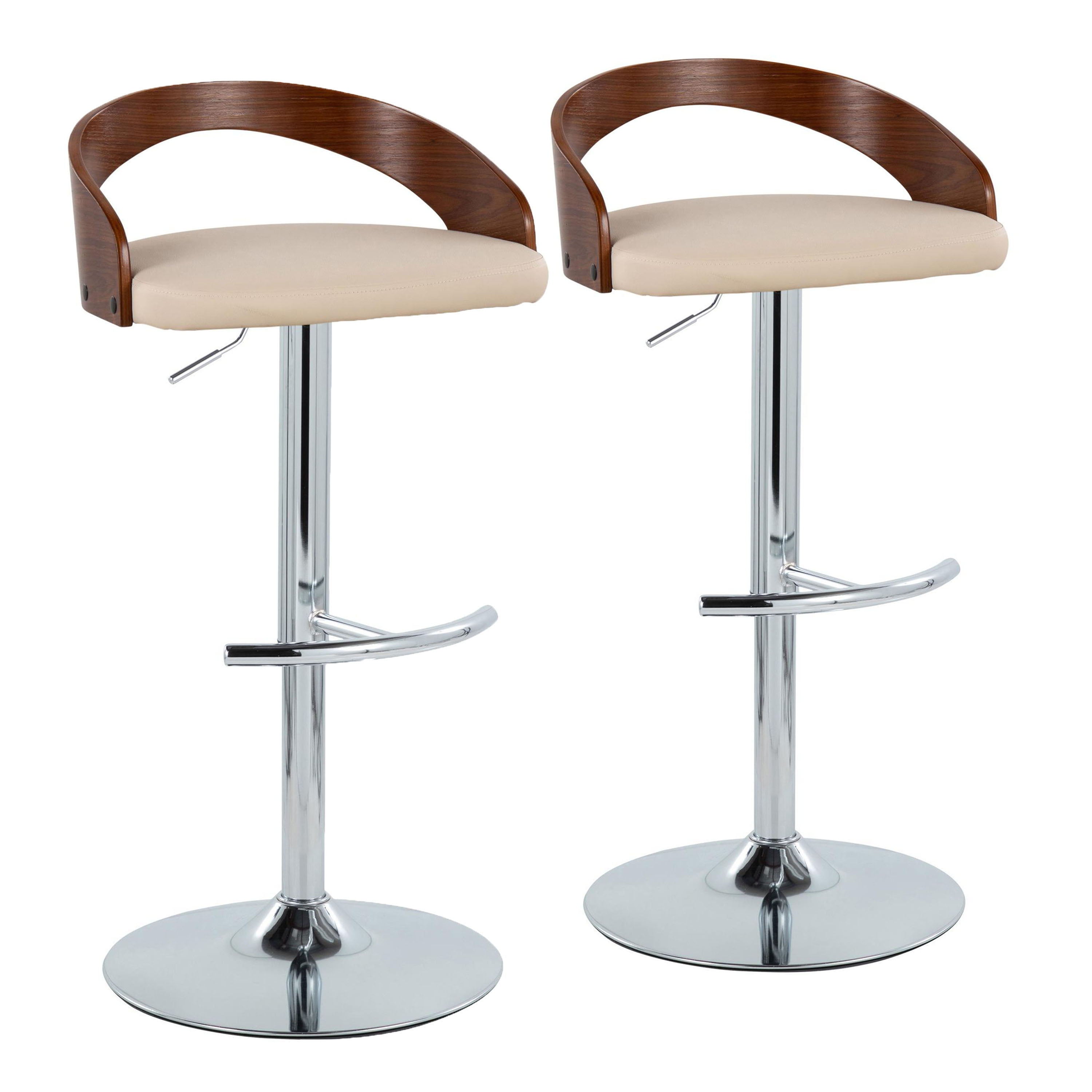 Grotto - Contemporary Adjustable Barstool &amp; Swivel With Rounded T Footrest (Set of 2)