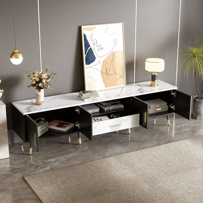 Modern TV Stand With 2 Cabinets &amp; Open Compartments, Entertainment Center For Tvs Up To 80&