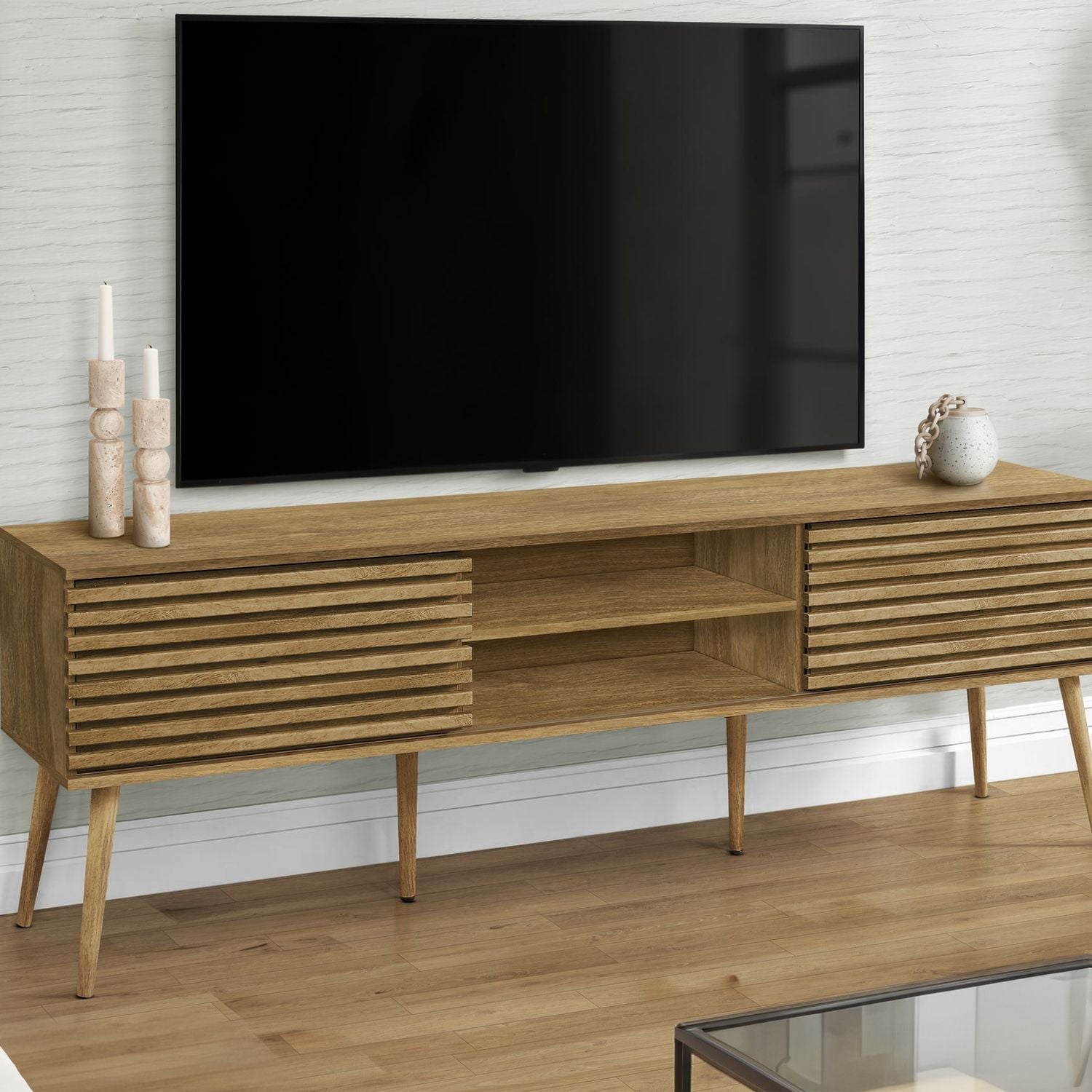TV Stand, 72 Inch, Media Entertainment Center, Storage Cabinet, Console, Storage Shelves, Contemporary &amp; Modern - Walnut