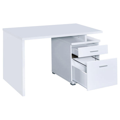 2 Drawer Reversible Office Desk With Modular Design - White