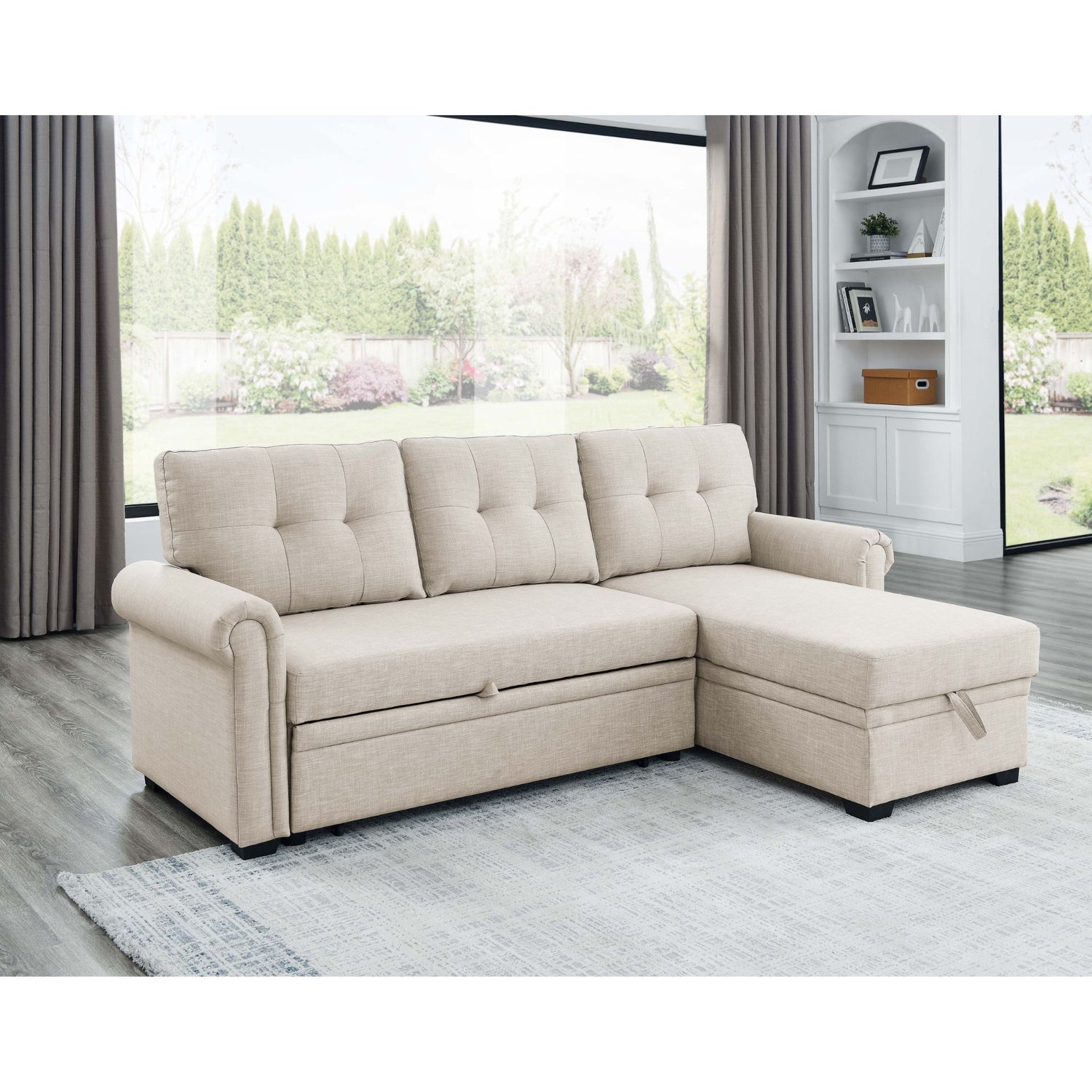 Upholstered Sleeper Sofa With Reversible Storage Chaise