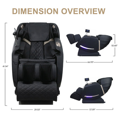Full Body Massage Chair With Zero Gravity Recliner, With Two Control Panel: Smart Large Screen &amp; Rotary Switch, Spot Kneading And Heating - Black
