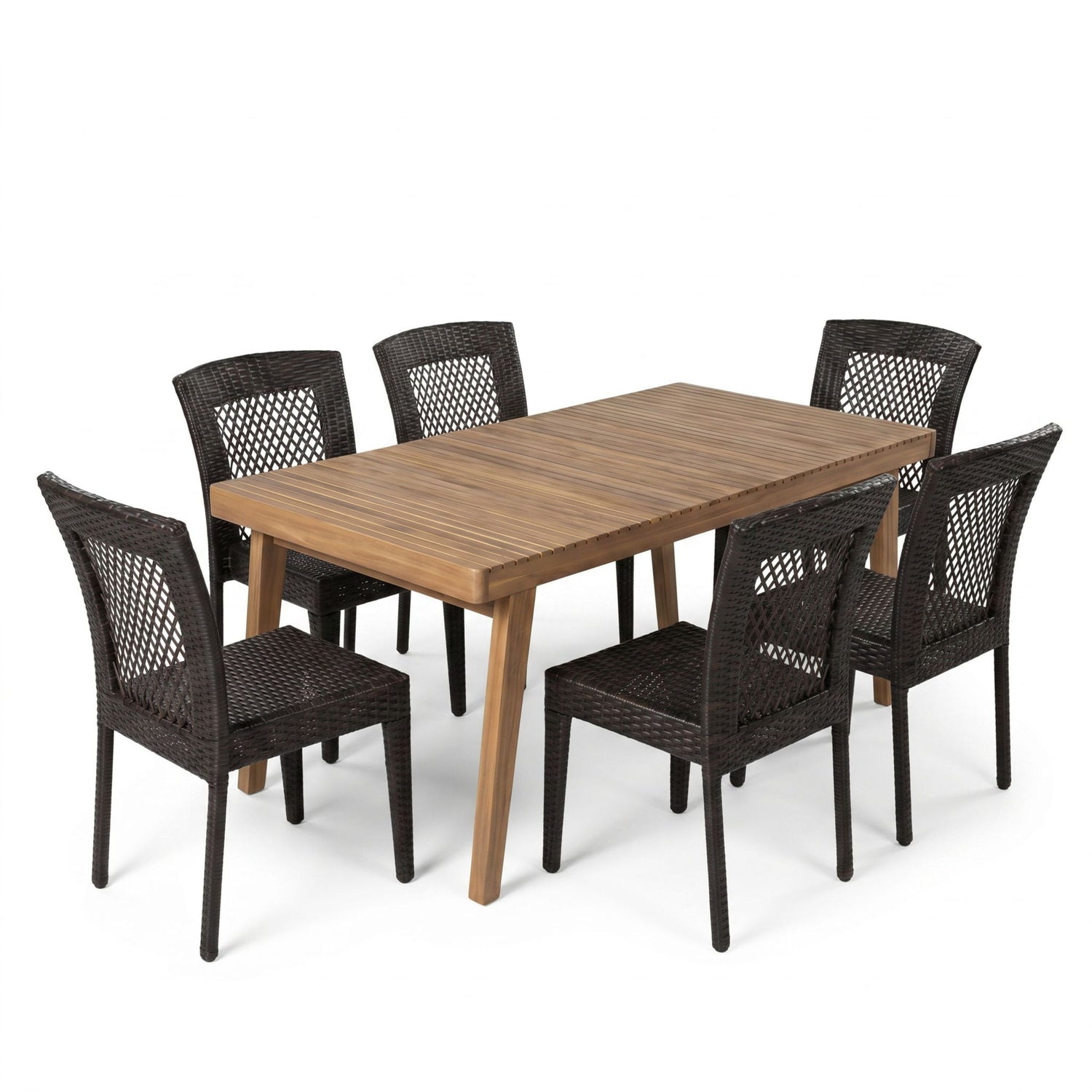 7 Piece Outdoor Patio Dining Set With Table &amp; 6 Chairs - Brown / Brown Multi
