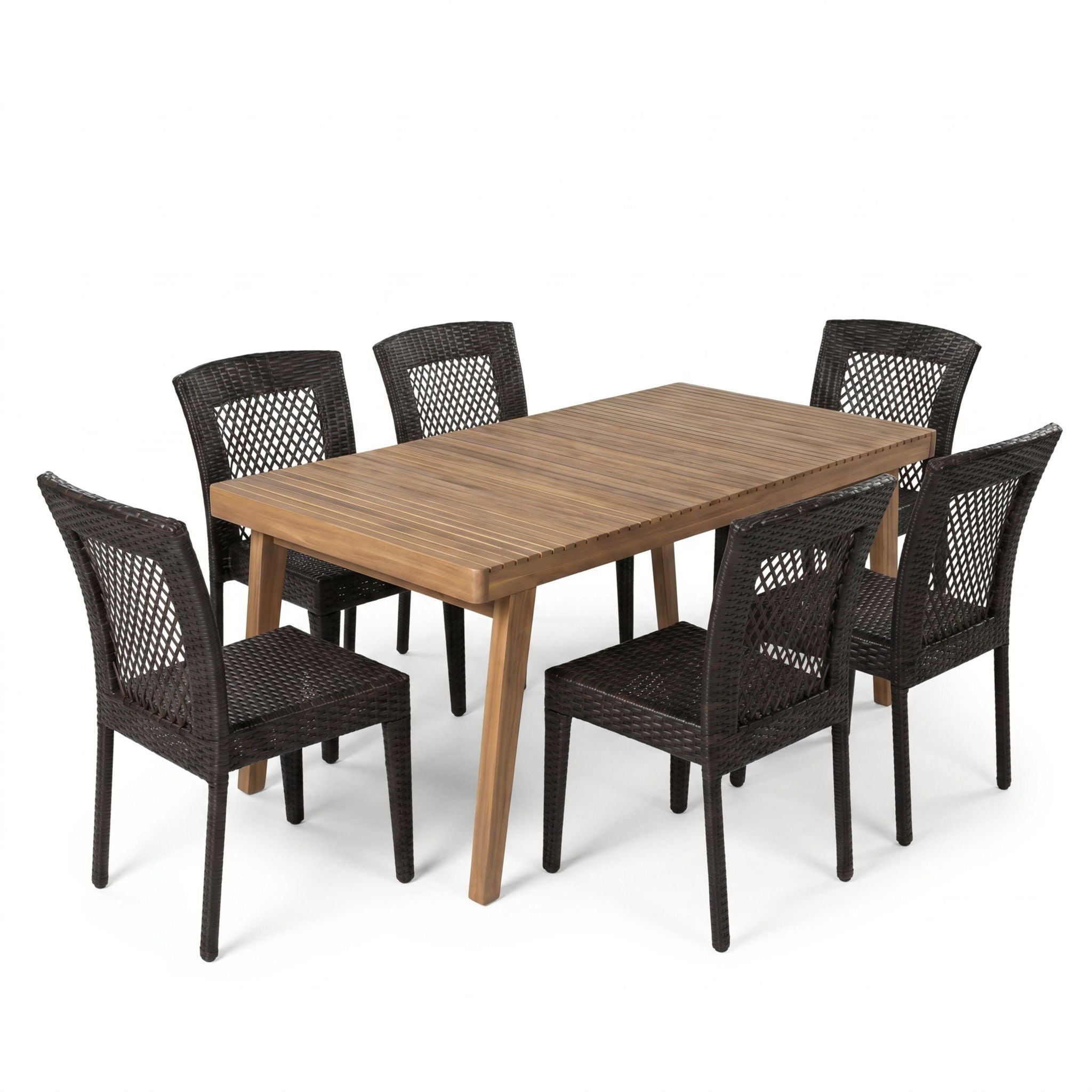7 Piece Outdoor Patio Dining Set With Table &amp; 6 Chairs - Brown / Brown Multi