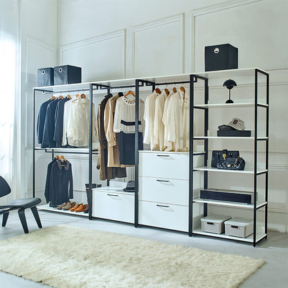 Fiona - Freestanding Walk In Wood Closet System &amp; Metal Frame Durable Storage Solution Melamine - White