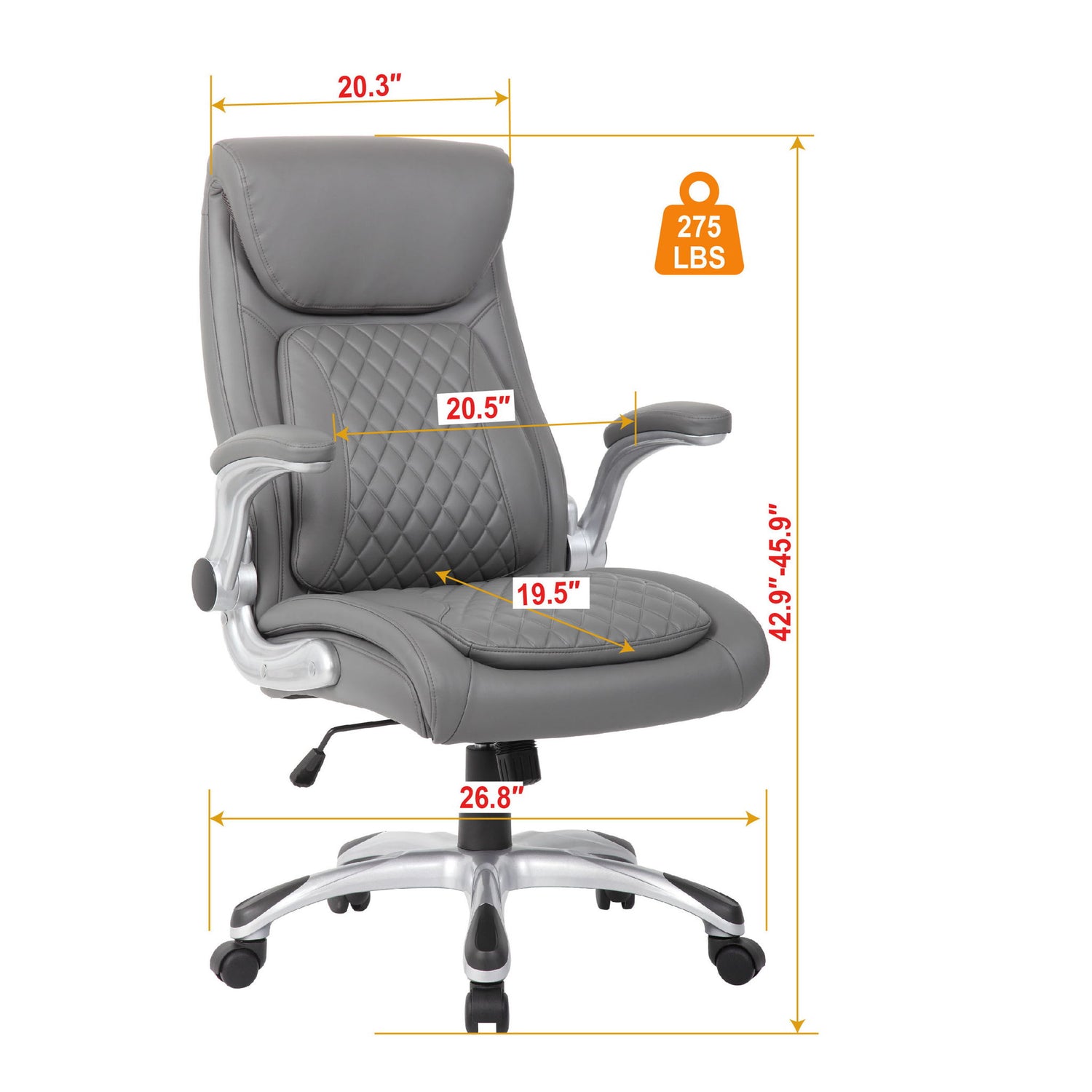High Back Ergonomic Executive Office Chair, Adjustable Height And Lumbar Support For Home &amp; Office - Antique Gray