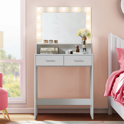 Vanity Desk With Mirror And Lights, Dressing Table With Large Drawer, 2 Level Storage Dresser &amp; 3 Lighting Modes Adjustable Brightness, Suitable For Bedroom