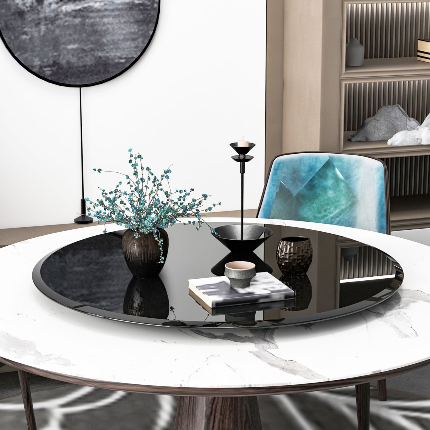 36&quot; Round Tempered Glass Table Top Black Glass Thick Beveled Polished Edge