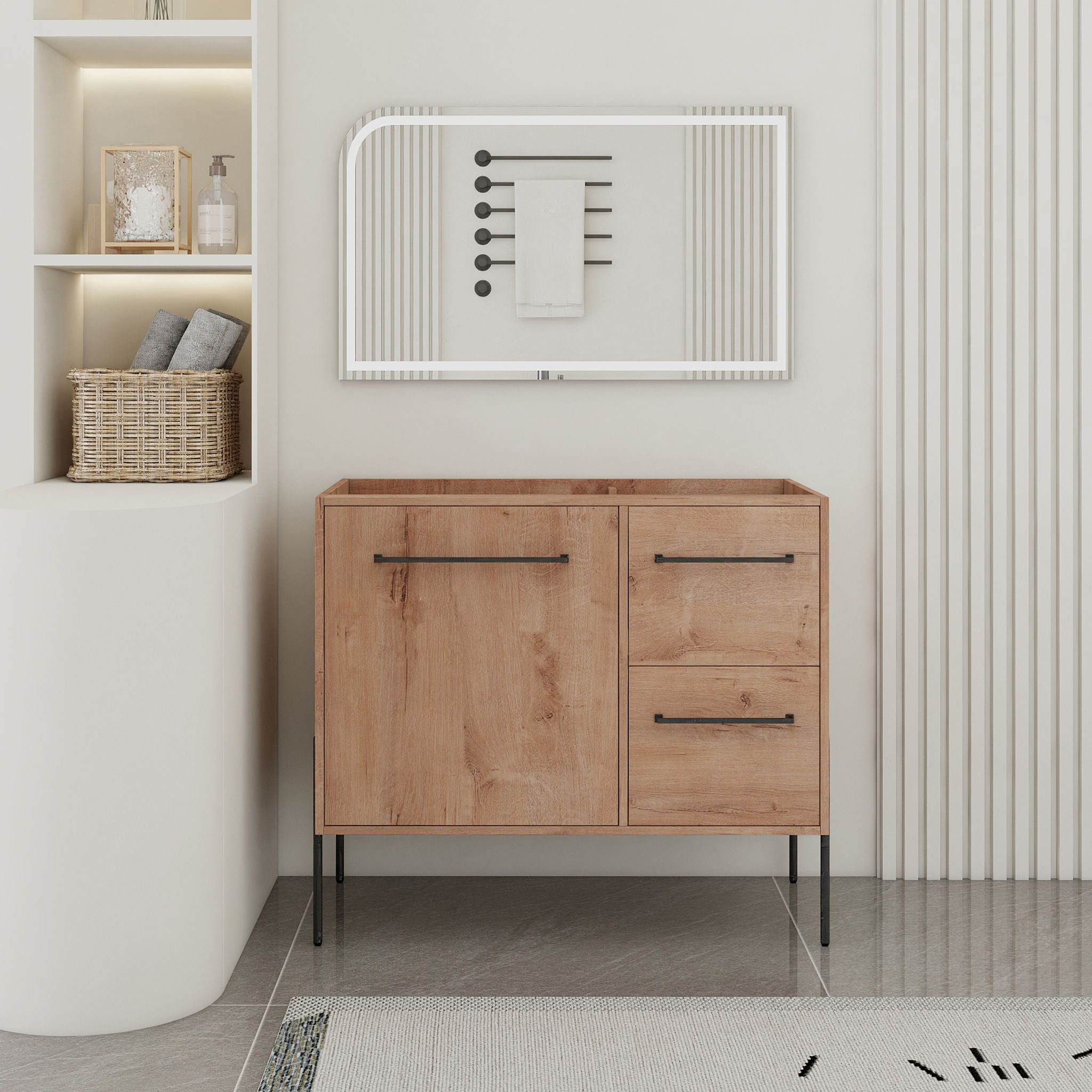 35" Freestanding Bathroom Vanity With Soft Close Doors And 2 Drawers (Vanity Only) - Imitative Oak
