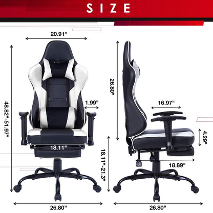 Game chair, ergonomically designed computer chair with headrest and 2D armrests, waist pillow electronic lounge chair with vibration massage function, competitive chair