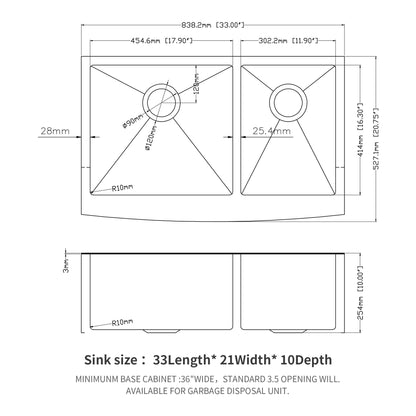 Double Bowl Farmhouse Sink, Stainless Steel Apron Front