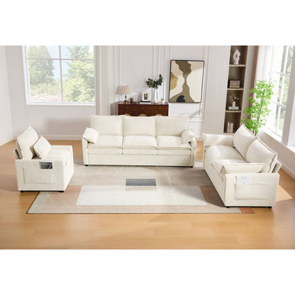 Modern Sofa Set With Double Layer Cushion And Side Storage Pockets
