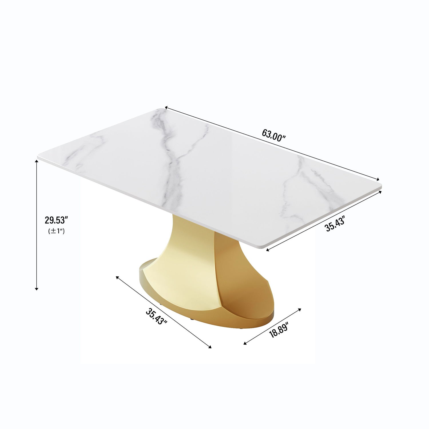 63&quot; Modern Artificial Stone Panel Golden Stainless Steel Curved Legs, Can Accommodate 6-8 People - White / Gold