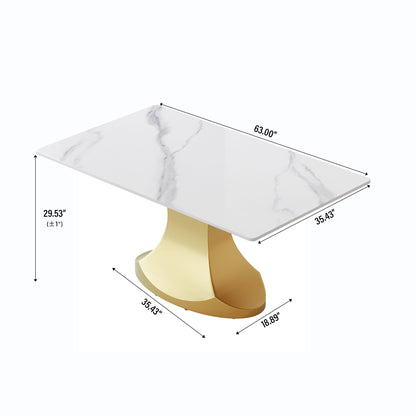 63&quot; Modern Artificial Stone Panel Golden Stainless Steel Curved Legs, Can Accommodate 6-8 People - White / Gold