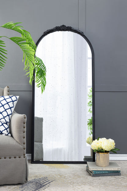 Hand Carved Rose Antique Mirror Frame, Wood Arch Mirror Wall Decor For Living Room