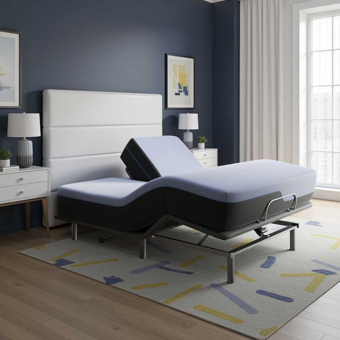 Refresh - 12&quot; King Size Flex Head Latex Foam Hybrid Mattress And Adjustable Base Bundle - Blue