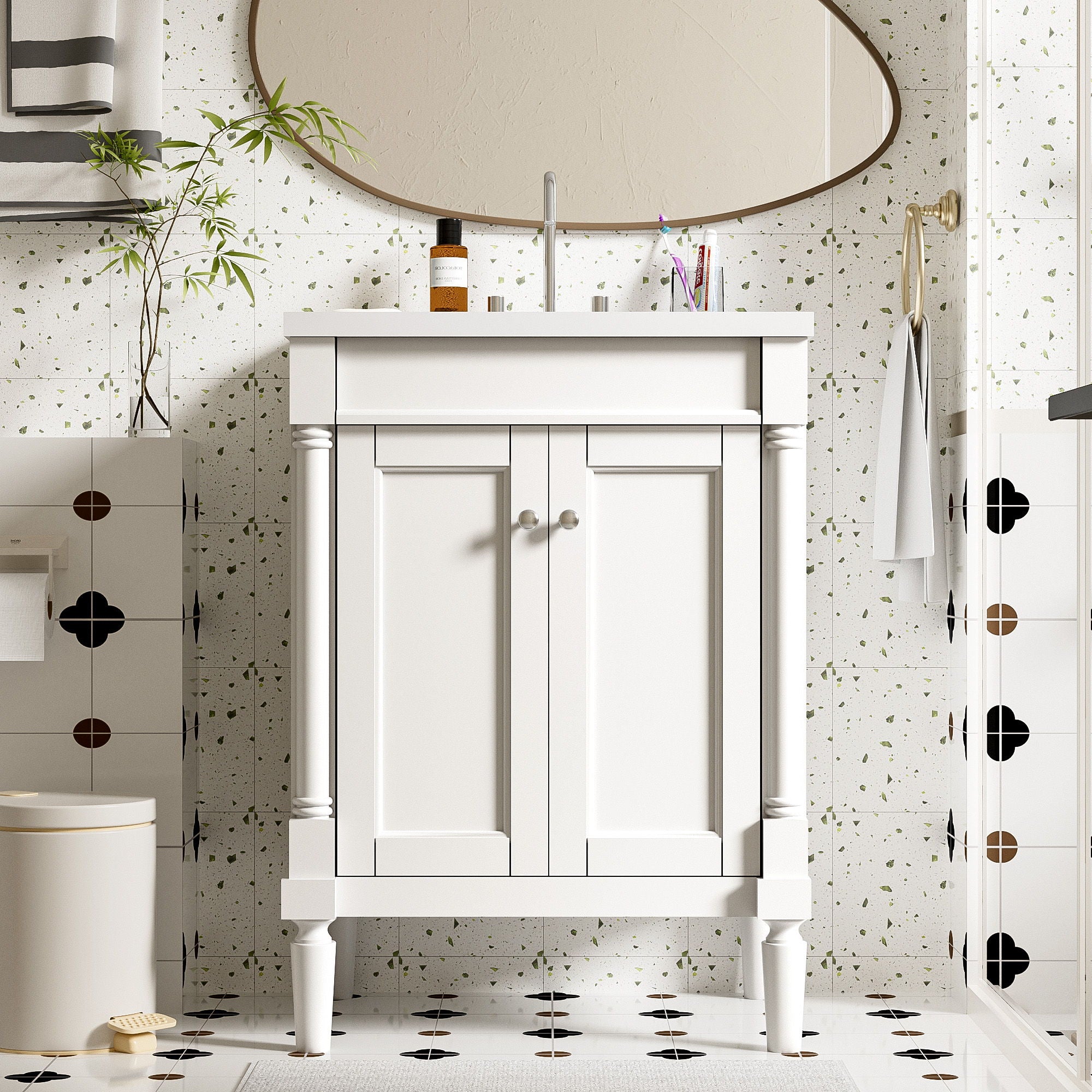 Bathroom Vanity With Top Sink, 2 Tier Storage Cabinet